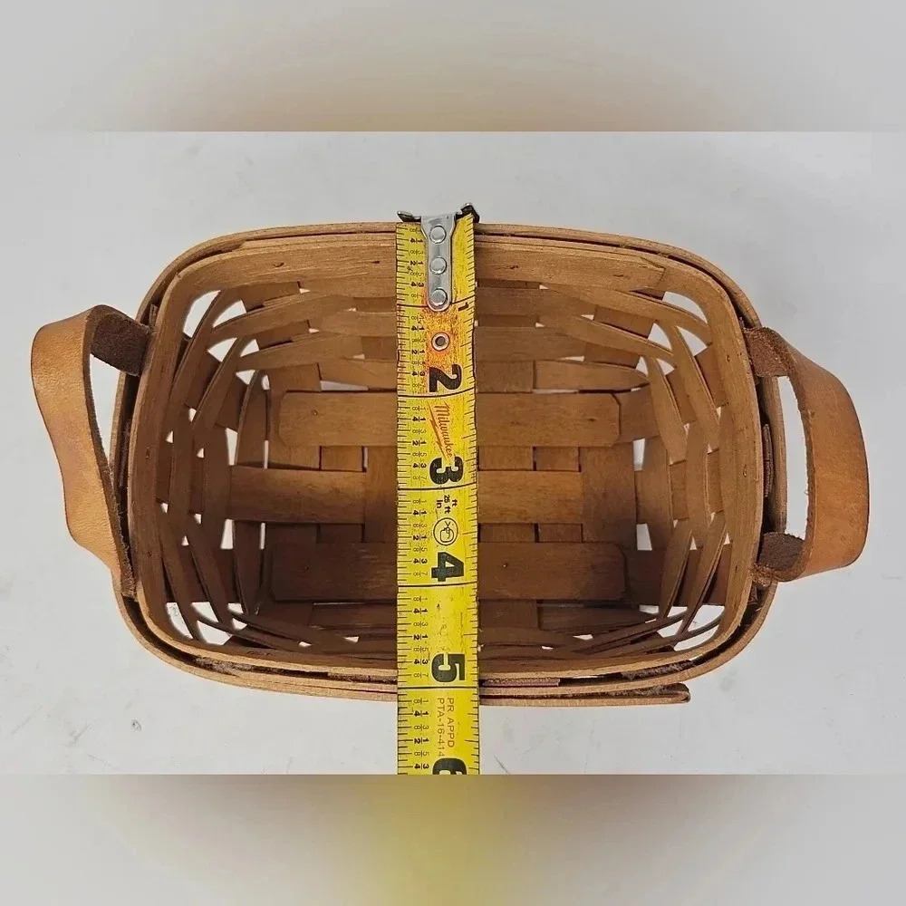 Longaberger VTG 1995 7" Mini Basket w/ Double Leather Handle Handwoven Ohio USA - Picture 13 of 14